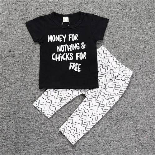Baby Cotton Animal Short Sleeve T Shirt Pants Black White Stripe