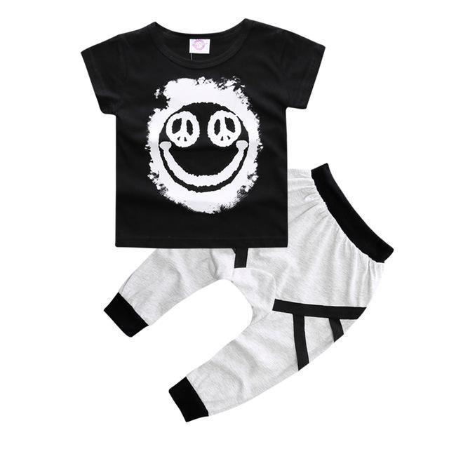 Baby Cotton Animal Short Sleeve T Shirt Pants White Black