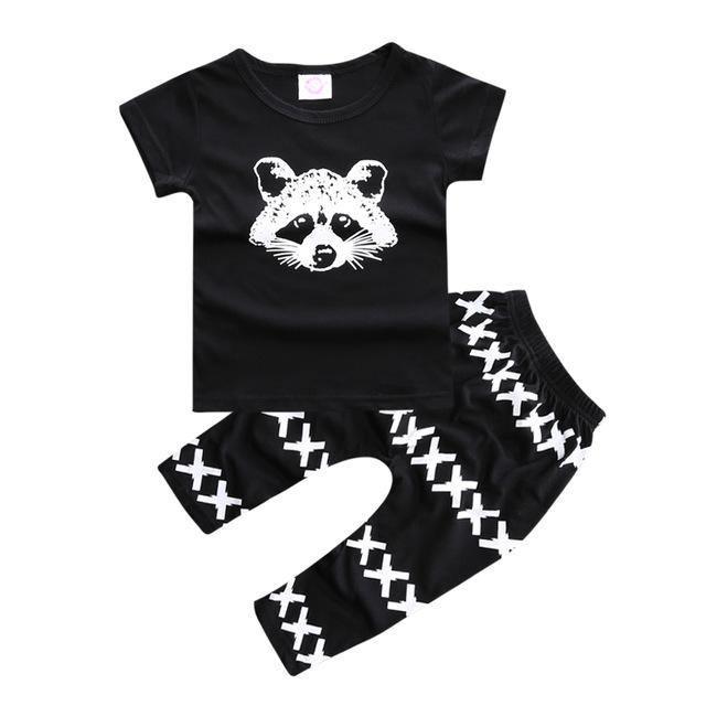 Baby Cotton Animal Short Sleeve T Shirt Pants Black Black