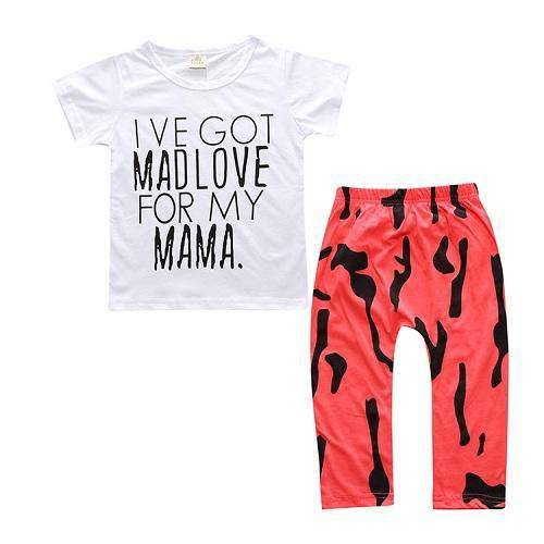 Baby Cotton Animal Short Sleeve T Shirt Pants Red White
