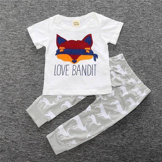 Baby Cotton Animal Short Sleeve T Shirt Pants Grey White