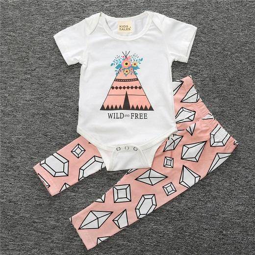 Baby Cotton Animal Short Sleeve T Shirt Pants Pink White