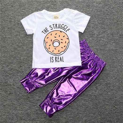 Baby Cotton Animal Short Sleeve T Shirt Pants Purple