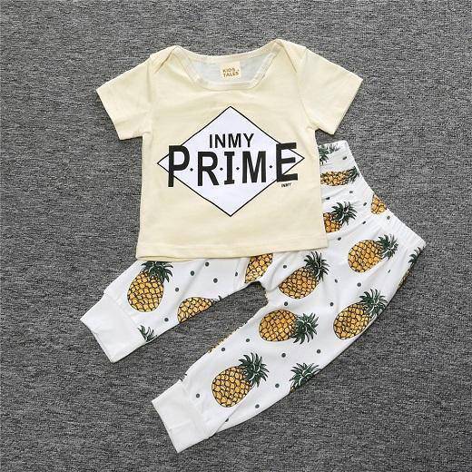 Baby Cotton Animal Short Sleeve T Shirt Pants Light Yellow