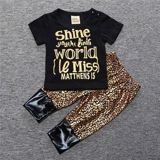 Baby Cotton Animal Short Sleeve T Shirt Pants Gold