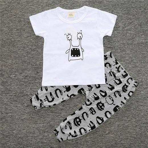 Baby Cotton Animal Short Sleeve T Shirt Pants White