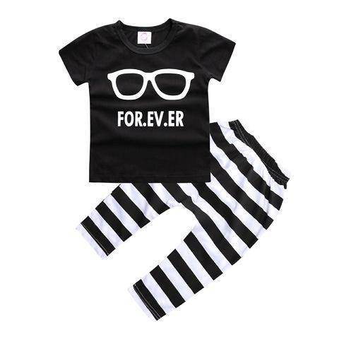 Baby Cotton Animal Short Sleeve T Shirt Pants Black White White