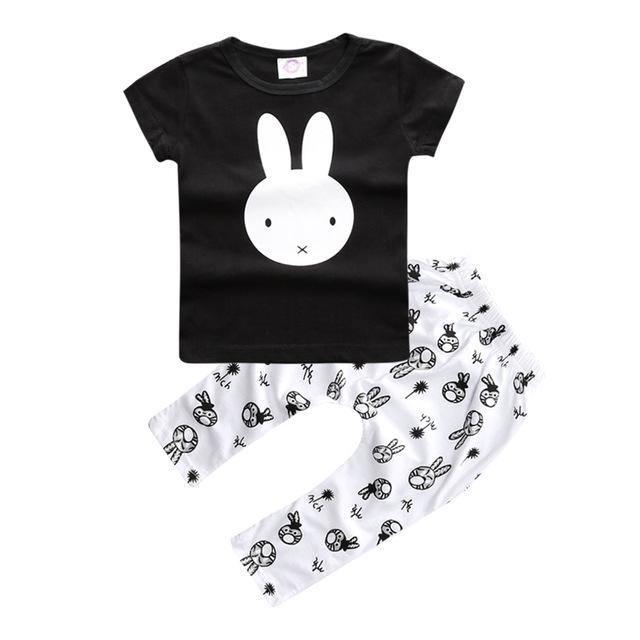 Baby Cotton Animal Short Sleeve T Shirt Pants Black White