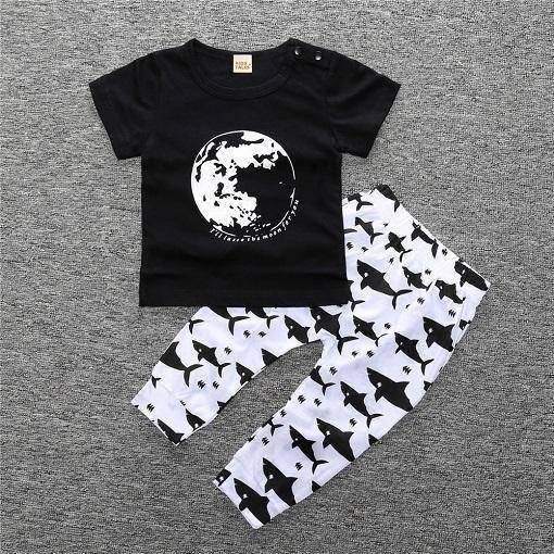 Baby Cotton Animal Short Sleeve T Shirt Pants Black White