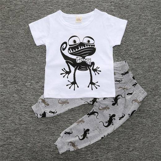 Baby Cotton Animal Short Sleeve T Shirt Pants White Grey