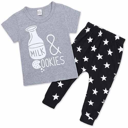 Baby Cotton Animal Short Sleeve T Shirt Pants Grey Black