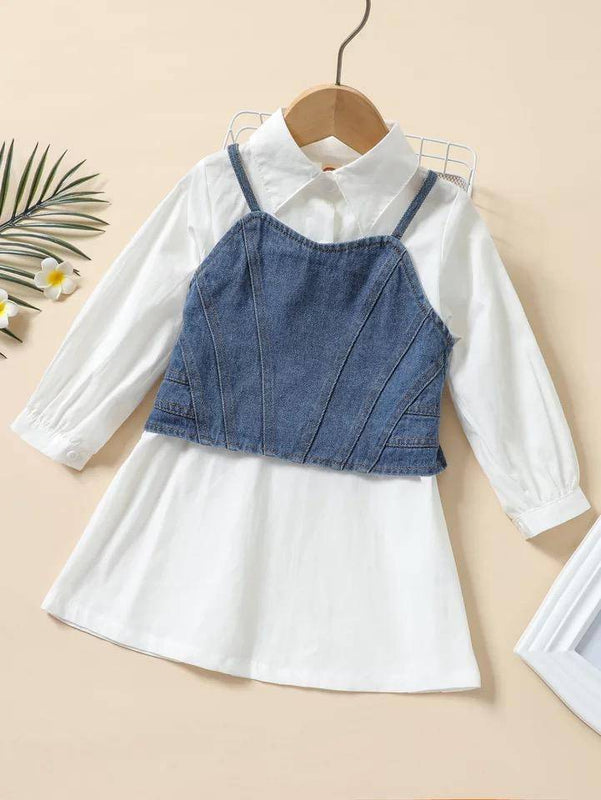 Baby Girl Botton Down Shirt Dress Denim Cami Top Outfit