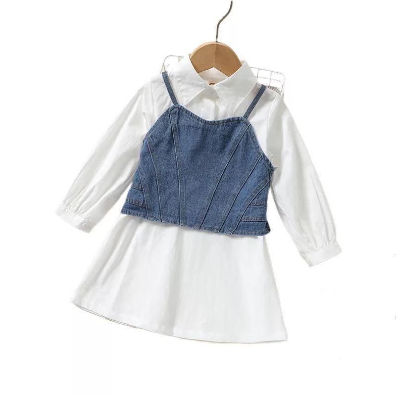 Baby Girl Botton Down Shirt Dress Denim Cami Top Outfit White