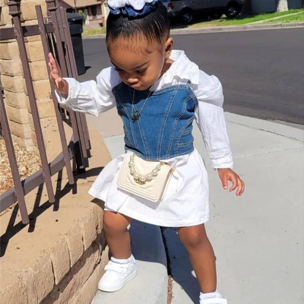 Baby Girl Botton Down Shirt Dress Denim Cami Top Outfit