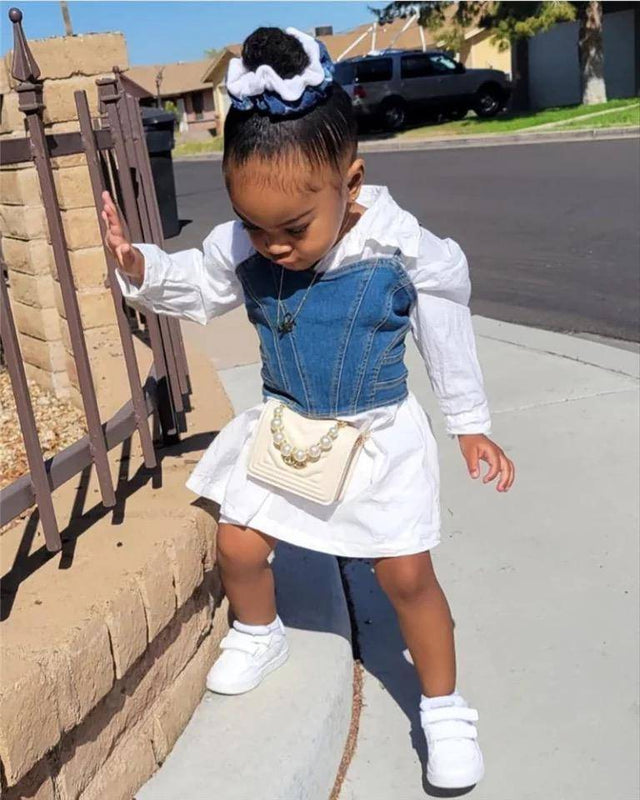 Baby Girl Botton Down Shirt Dress Denim Cami Top Outfit