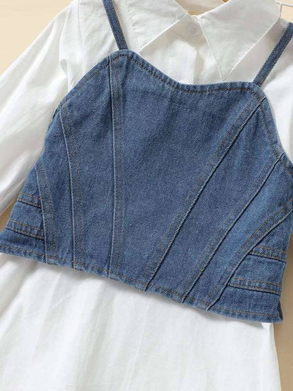 Baby Girl Botton Down Shirt Dress Denim Cami Top Outfit