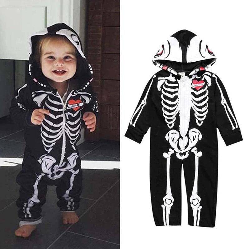 Baby Girl Boy Skull Zipper Romper Hooded Jumpsuit Costume