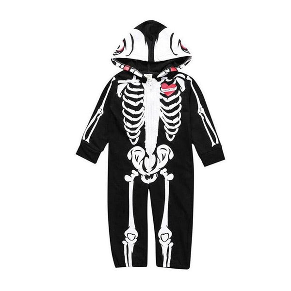 Baby Girl Boy Skull Zipper Romper Hooded Jumpsuit Costume Black