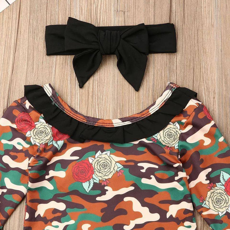 Toddler Baby Girl Camouflage Bell Bottom Headband Outfit