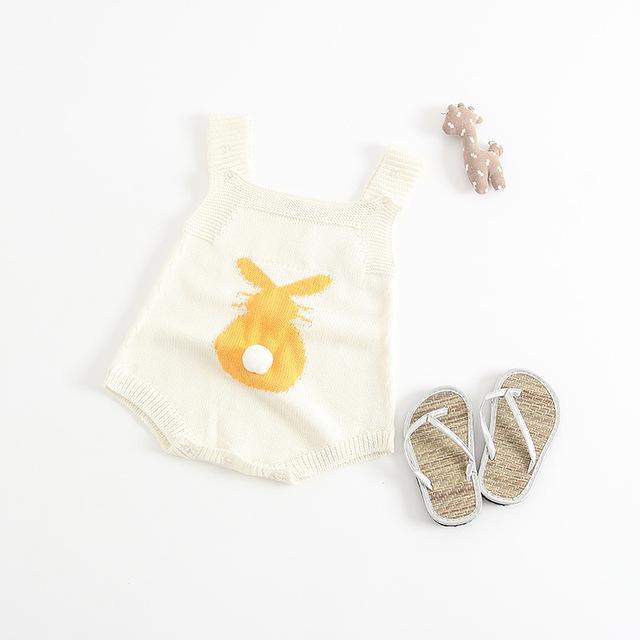 Baby Girl Cotton Knitted Sleeveless Romper white yellow