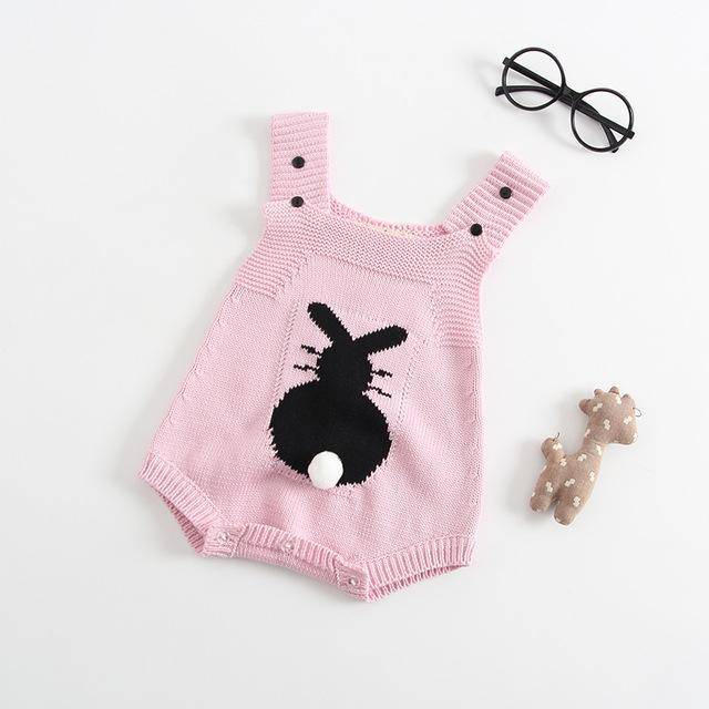 Baby Girl Cotton Knitted Sleeveless Romper pink