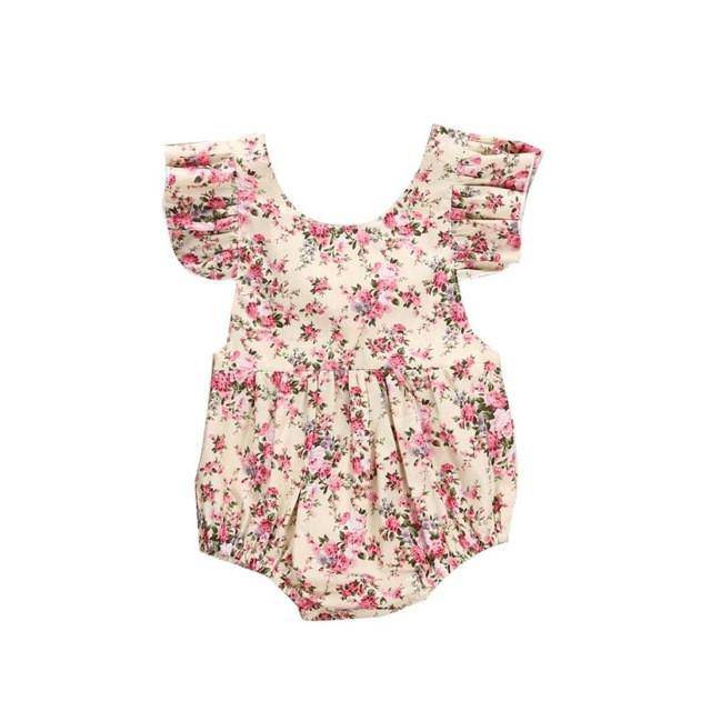 Baby Girl Flower Floral Ruffle Jumpsuit Beige