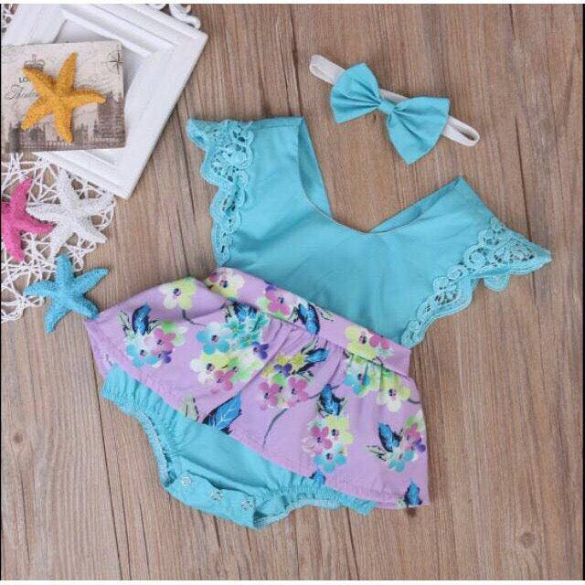 Baby Girl Flower Onesies With Headband