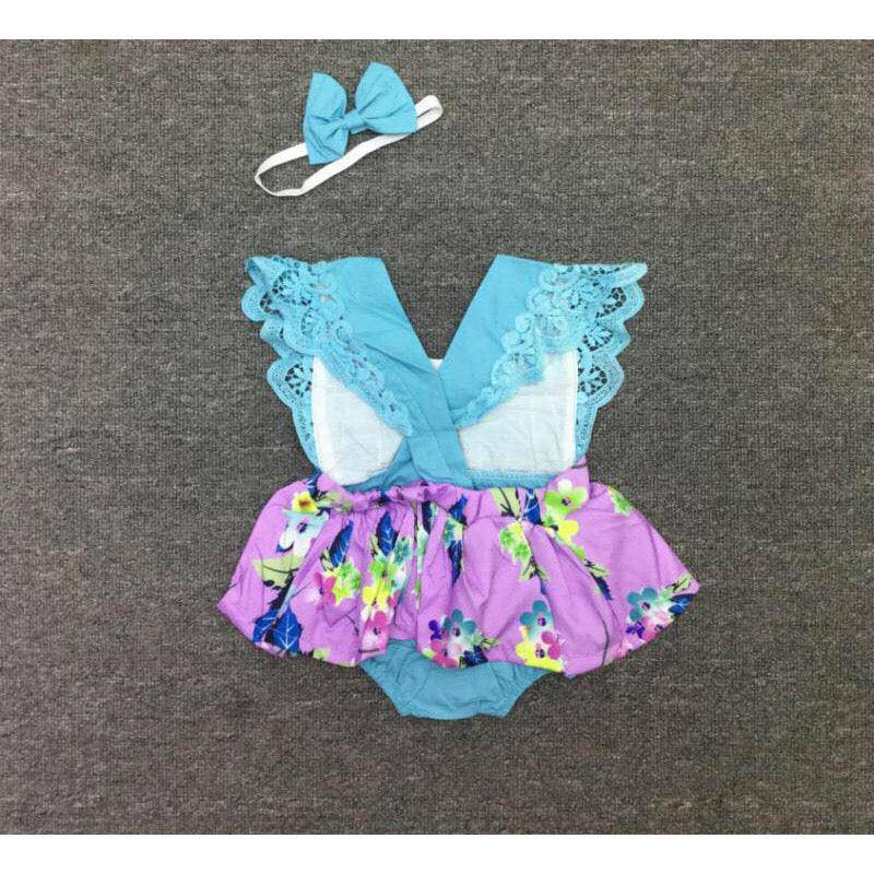 Baby Girl Flower Onesies With Headband