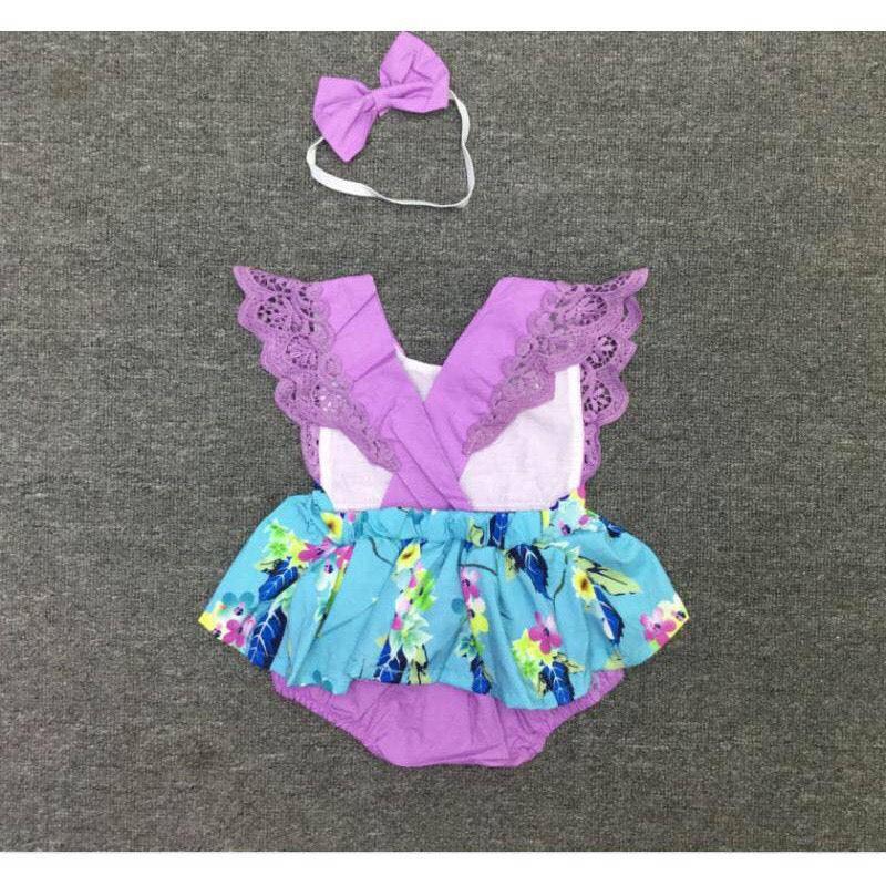 Baby Girl Flower Onesies With Headband