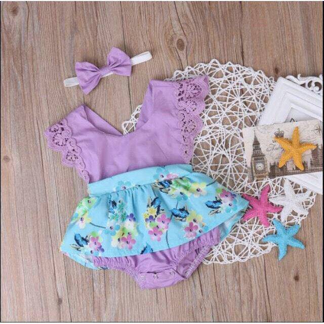 Baby Girl Flower Onesies With Headband