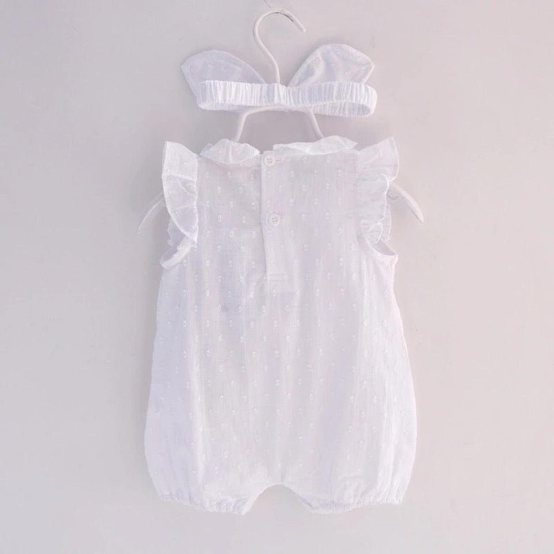 Baby Girl Headband Romper Jumpsuit White