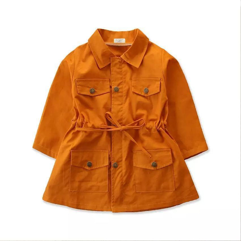 Baby Girl Lapel Horn Long Sleeve Windbreaker Coat