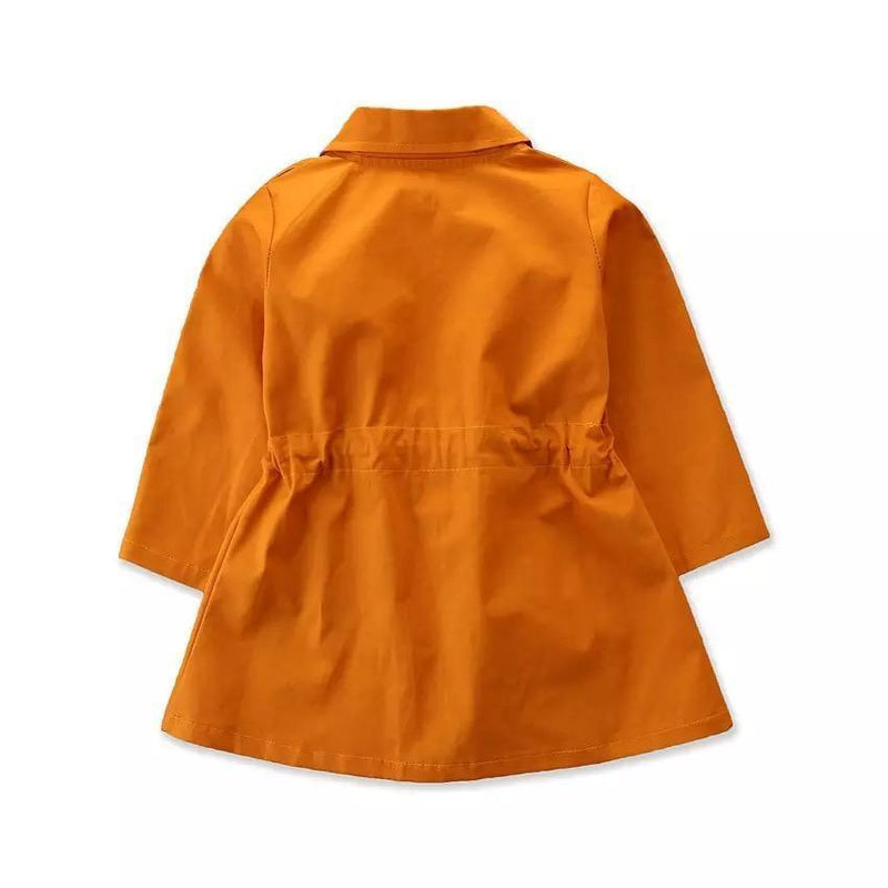 Baby Girl Lapel Horn Long Sleeve Windbreaker Coat Yellow