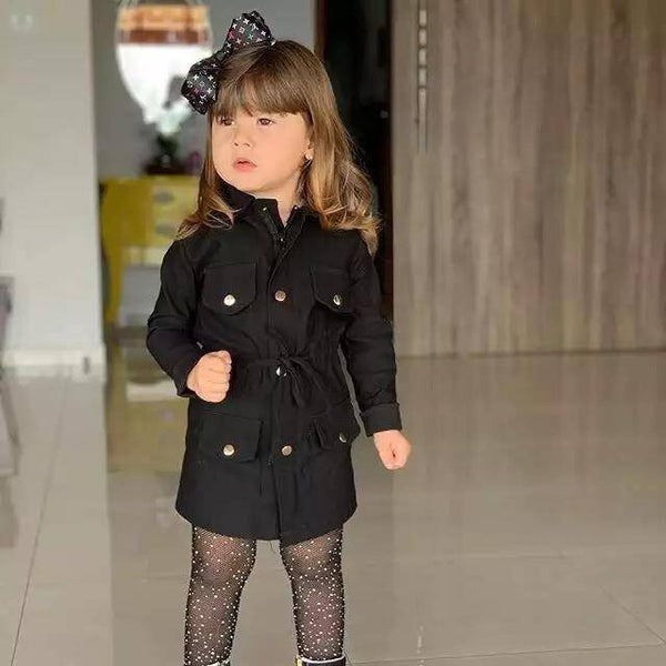 Baby Girl Lapel Horn Long Sleeve Windbreaker Coat