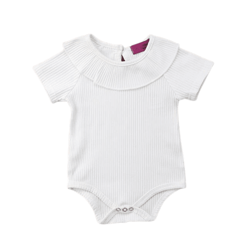 Baby Girl Ribbed Solid Collar Romper Jumpsuit White