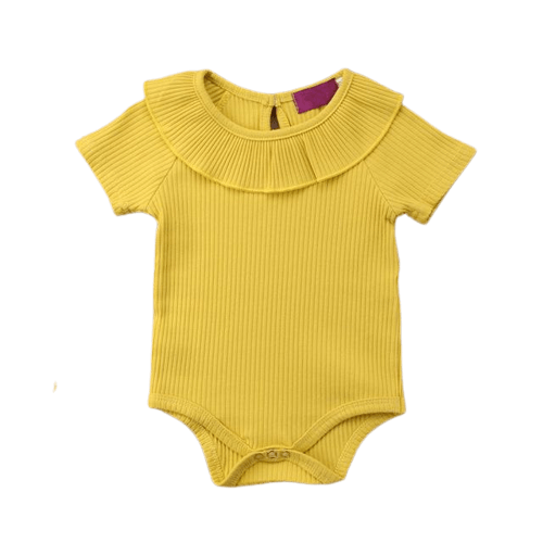 Baby Girl Ribbed Solid Collar Romper Jumpsuit Yellow