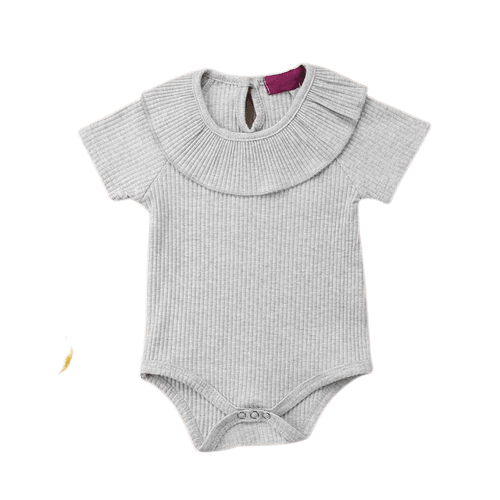 Baby Girl Ribbed Solid Collar Romper Jumpsuit Grey