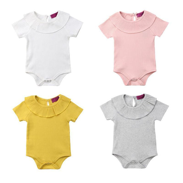 Baby Girl Ribbed Solid Collar Romper Jumpsuit