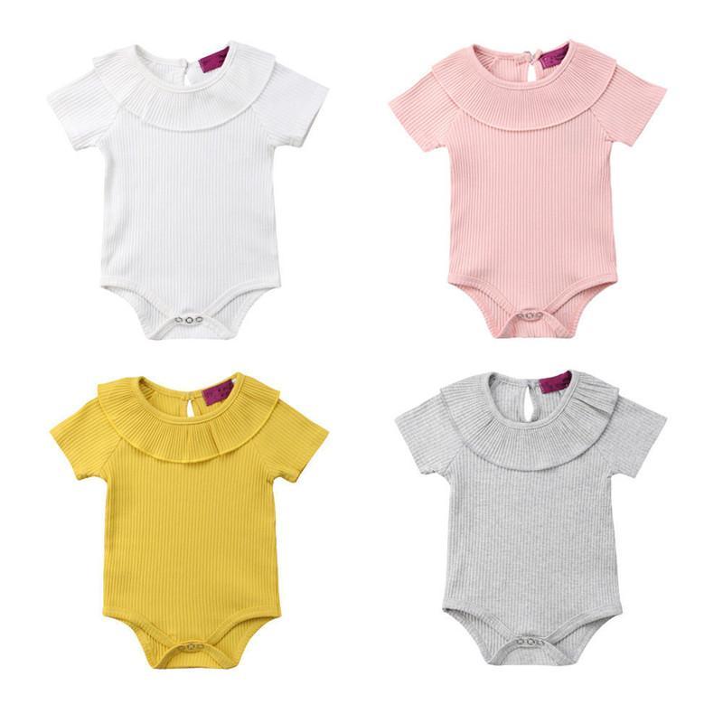Baby Girl Ribbed Solid Collar Romper Jumpsuit