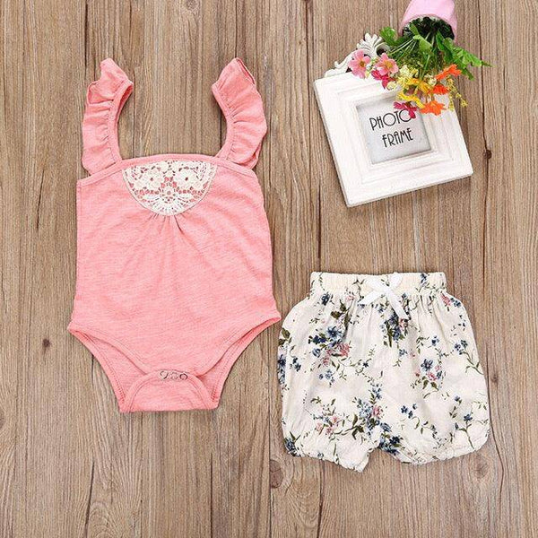 Baby Girl Romper Bottom Set Outfit Pink