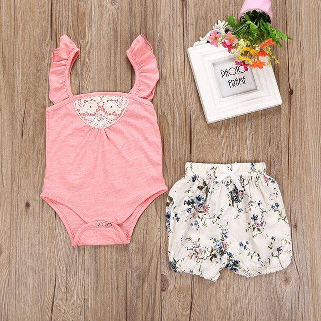 Baby Girl Romper Bottom Set Outfit Pink