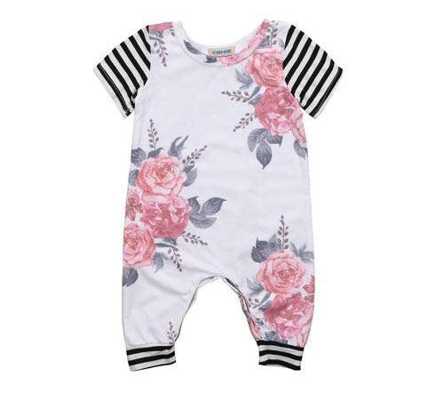 Baby Girl Romper Floral Flower Sleeve Clothes White