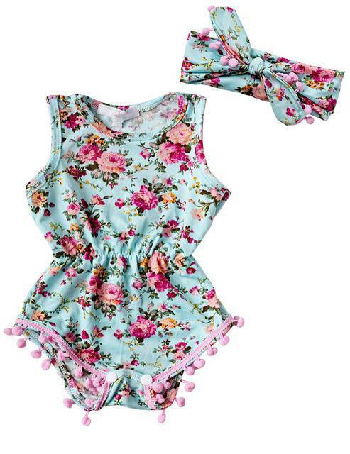Baby Girl Romper Summer Floral Jumpsuit Outfit Light blue