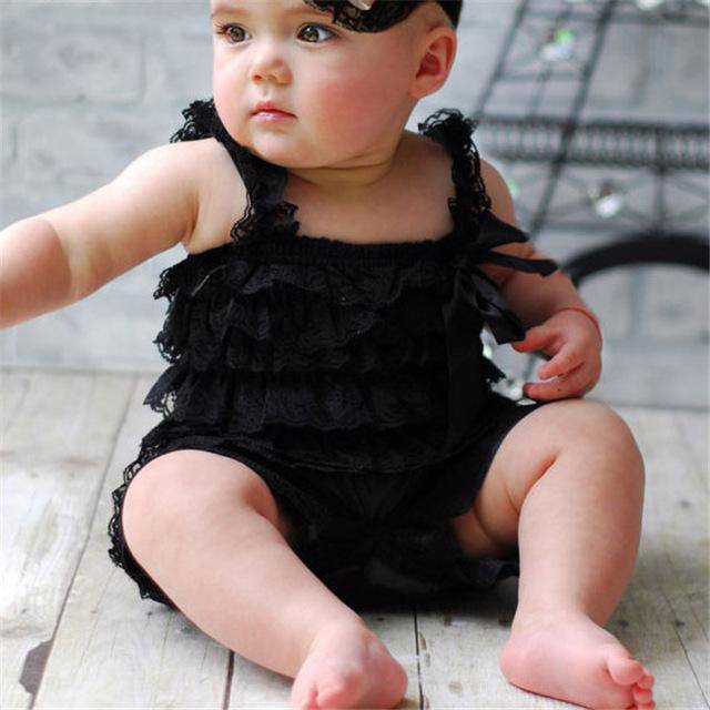 Baby Girl Ruffled Lace Romper Jumpsuit Clothes Black