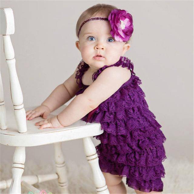 Baby Girl Ruffled Lace Romper Jumpsuit Clothes Purple