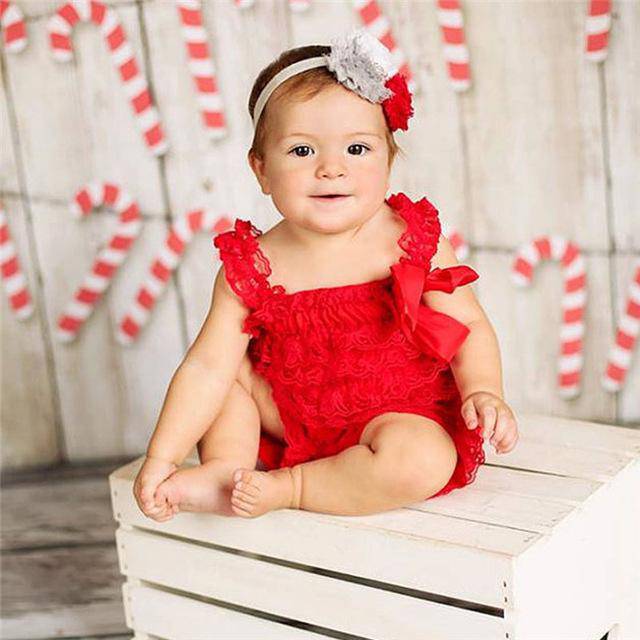 Baby Girl Ruffled Lace Romper Jumpsuit Clothes Red
