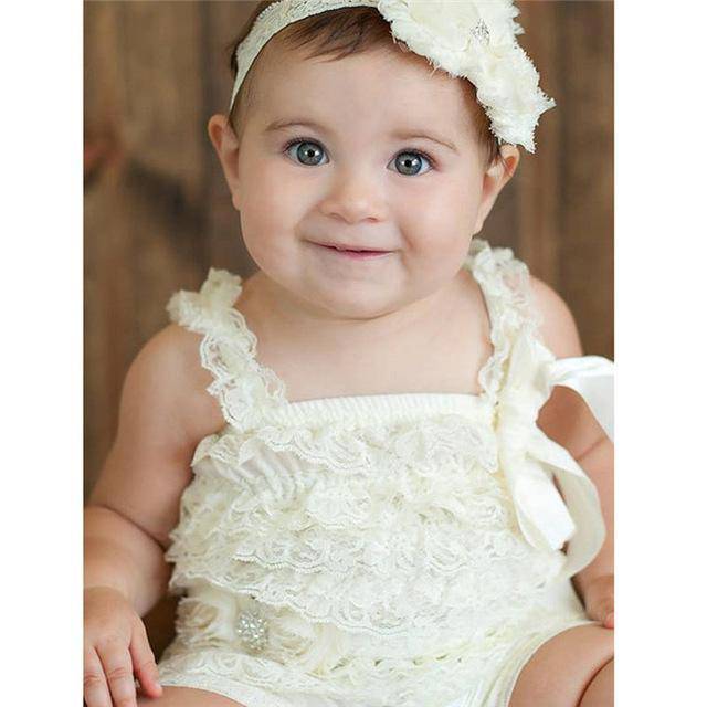 Baby Girl Ruffled Lace Romper Jumpsuit Clothes Beige