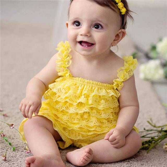 Baby Girl Ruffled Lace Romper Jumpsuit Clothes Orange
