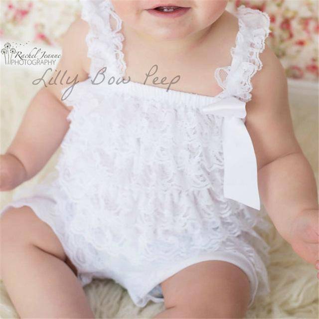 Baby Girl Ruffled Lace Romper Jumpsuit Clothes White