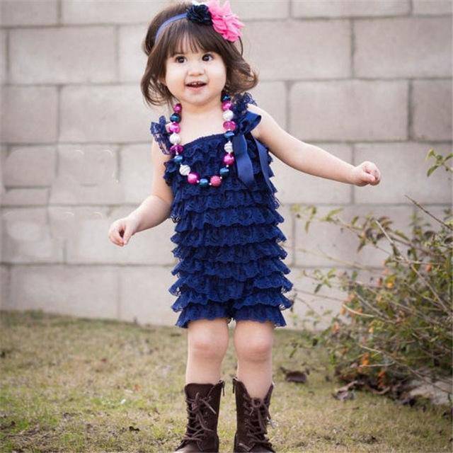 Baby Girl Ruffled Lace Romper Jumpsuit Clothes Sky Blue